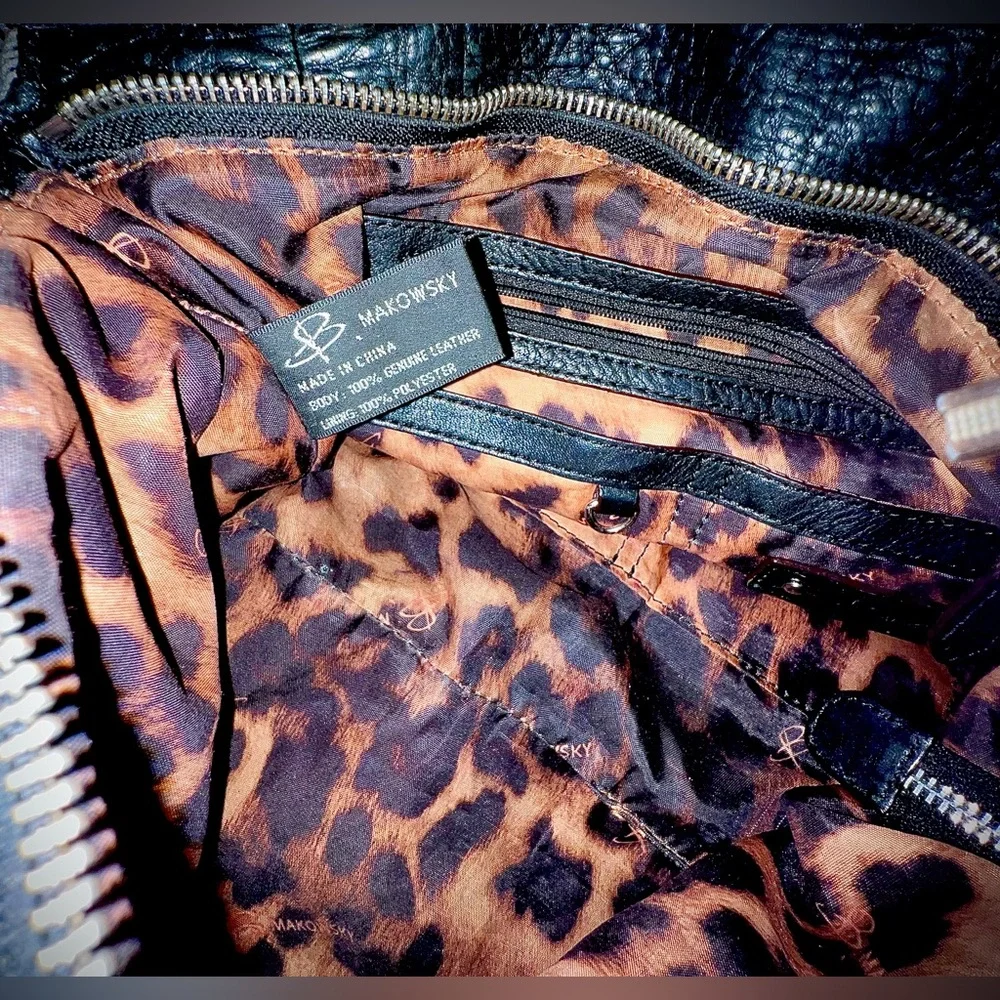B.MAKOWSKY 100% Luxury Leather Black with Silver Hardware Animal Print Interior